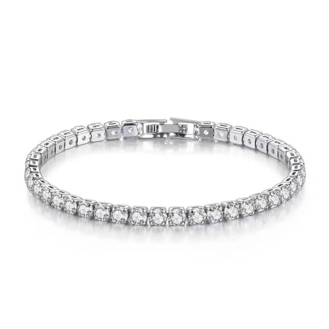 Lihong Pulseira de Prata Esterlina S925 com Zircônia Bola de Tênis 4mm 16-20cm