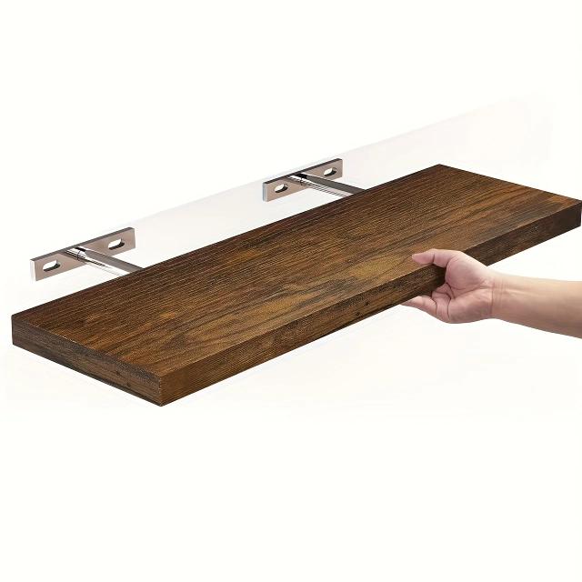 Prateleira de Madeira Maciça Montada na Parede Design Horizontal Economiza Espaço para Sala e Quarto