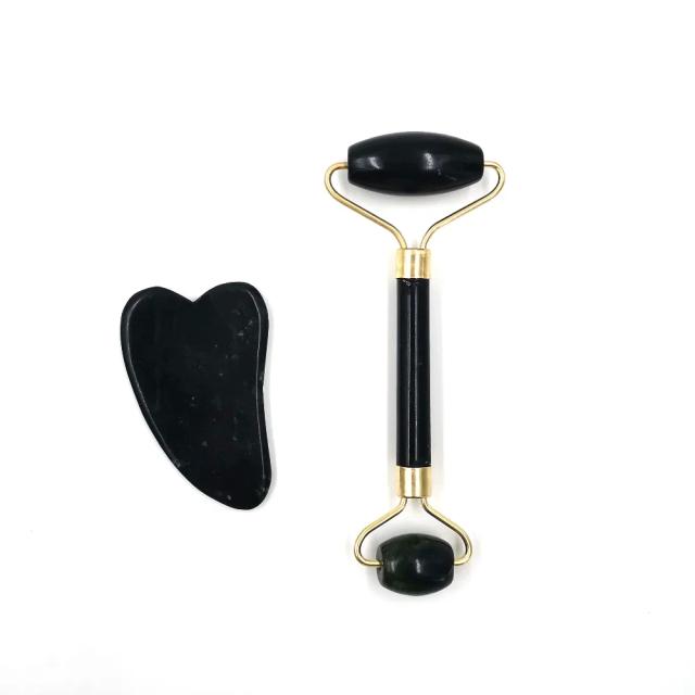 Rolo Massageador de Jade Obsidiana 14.5cm para Rosto e Corpo