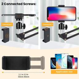 Tripé Flexível com Braço Articulado para Celular, Suporte de Mesa Dobrável, Âncora para Desktop, Laptop, Vídeo, Transmissão ao Vivo, Fotografia Aérea - Image 3