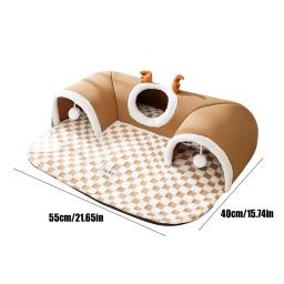 Cama de gato e túnel de jogo, casa quente, tenda com tapete de pelúcia, abrigo de canto, dobrável, móveis para animais de estimação para gatinhos e gatos - Image 6