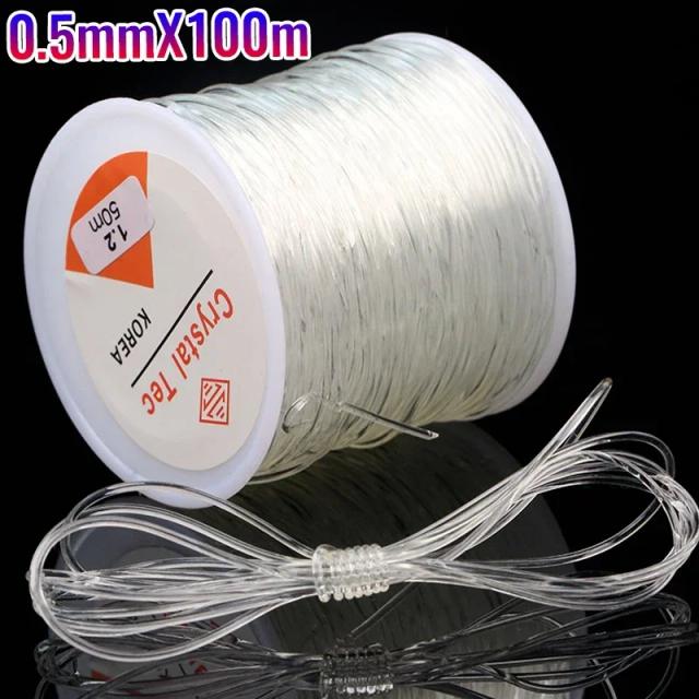 Fio Elástico para Miçangas 100/300M 0.5-1mm - Cordão Cristal Forte e Durável para Joias DIY