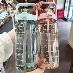 2l garrafa de água portátil palha copo de água de plástico para esportes ao ar livre fitness adulto alto valor grande copo de gordura com marcador de tempo - Image 5