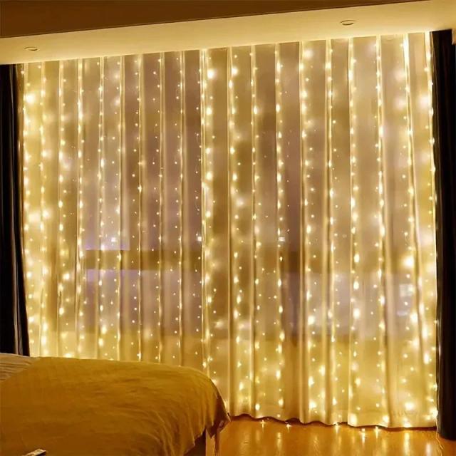 Cortina de Luz LED 3x3m 300 LEDs USB com Controle Remoto