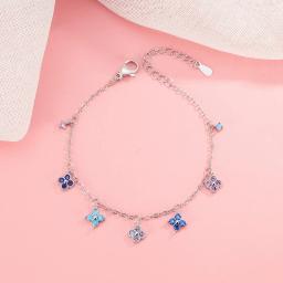 Pulseira e Tornozeleira de Prata Esterlina 925 Nova com Diamante Brilhante em Forma de Trevo de Quatro Folhas Multicolorido para Mulheres Acessórios de Colar Presente - Image 4