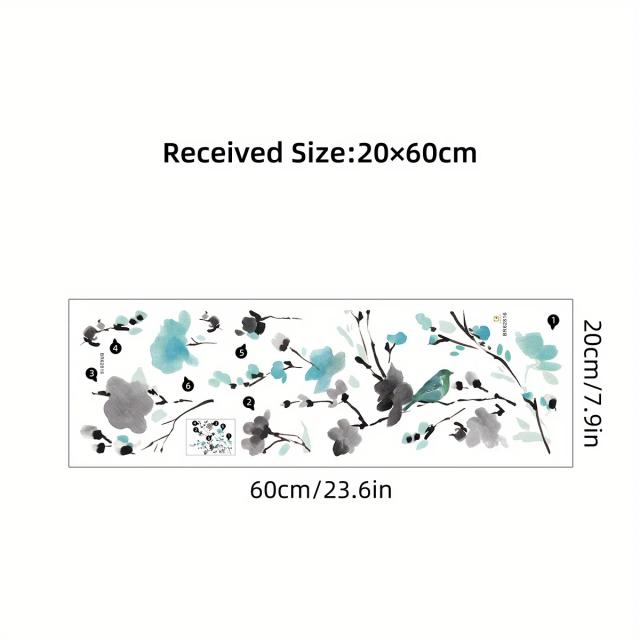 Pintura a tinta aquarela flor azul ramo de pássaro adesivos de parede removíveis para quarto sala de estar porta decoração decalques de parede
