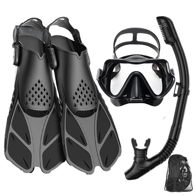 Conjunto de Snorkel e Nadadeiras de Visão Panorâmica Ajustável para Adultos