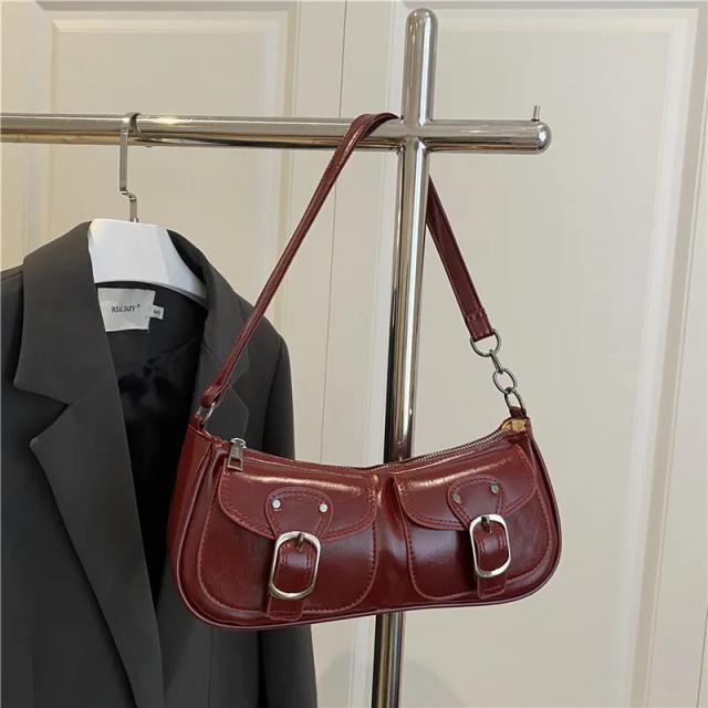 Bolsa de Ombro Feminina em Couro PU com Bolso Duplo - Design Y2K Vintage