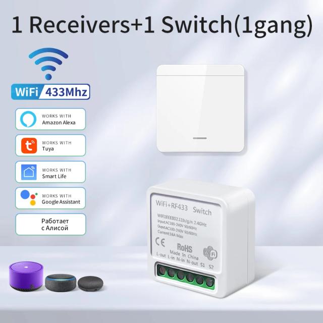 Tuya Smart Switch Wi-Fi + RF 433MHz Controle Inteligente de Iluminação