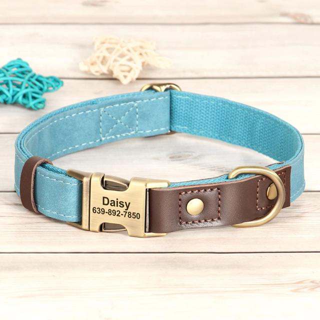Coleira de Couro PU Gravada Personalizada para Cães - Ajustável e Durável
