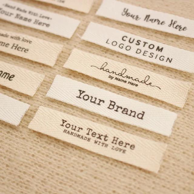 Etiqueta Personalizada Tecido Twill 12x60mm Algodão Orgânico Lavável