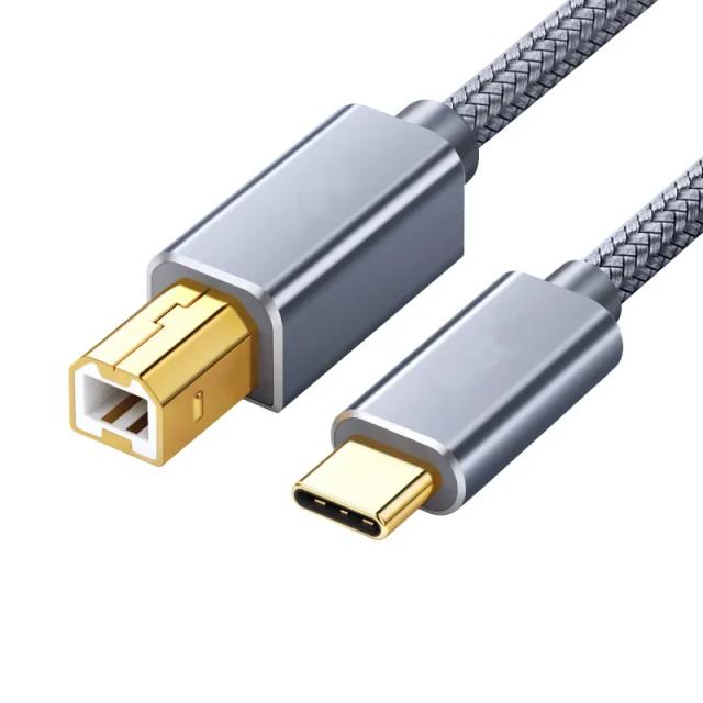 Cabo Impressora USB-C para USB-B 2.0 Trançado Canon HP Epson Brother Samsung MacBook Pro