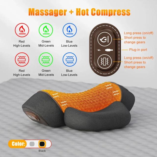 Massageador Elétrico Cervical com Compressão Quente e Vibração - Alívio Profundo