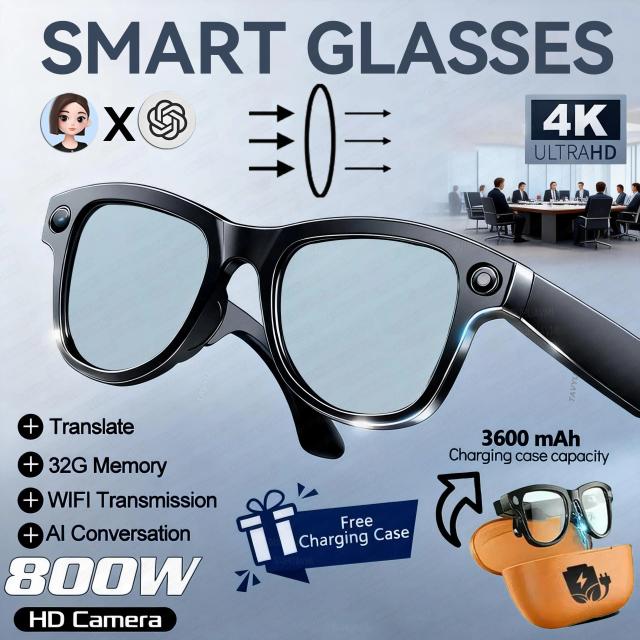 Óculos Inteligentes 2026 Câmera 800MP Bateria 3600mAh Tradução 120 Idiomas