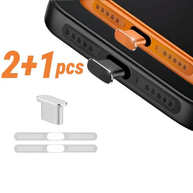 iPhone 17 Pro Max e 17 Pro Conjunto de 3 Peças Protetoras Anti-Poeira e Plugues de Metal Tipo-C