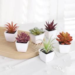 6 peças (conjunto) mini planta verde suculenta artificial bacia branca de plástico, peitoril da janela de casa, decoração de estante de mesa de restaurante - Image 3