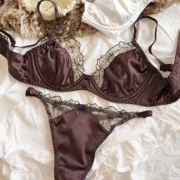 Francês ultra fino conjunto de lingerie feminina sexy cetim renda emenda conforto sutiãs leopardo impressão tentação sutiã e tanga conjuntos roupa interior - Image 6