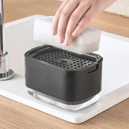 Dispensador de sabão caixa imprensa dispensador esfregando recipiente líquido cozinha banheiro automático detergente caixa espuma com suporte esponja - Image 3