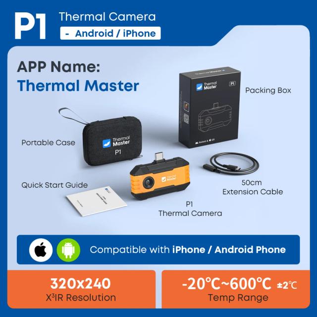 Câmera Térmica Thermal Master P1 para iPhone e Android 320*240 600℃