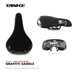 Selim TANKE Graffiti BMX MTB com capa de microfibra camurça, contornado, antiderrapante, com pintura artística, selim grande para wheelie e manobras, para bicicletas fixas - Image 1