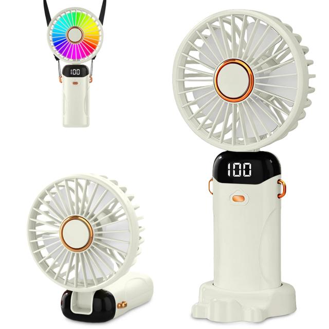 Ventilador Portátil Recarregável USB 1200mAh 6 Velocidades Dobrável com Luz LED Mini Ventilador Pessoal para Casa Presente
