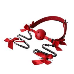 Coleira de Couro com Gag de Bola, Restrição de Amarração, Pinça de Mamilo, Clipe de Seio com Corrente, Brinquedos Adultos para Casais, Jogo para Mulheres e Casais - Image 2