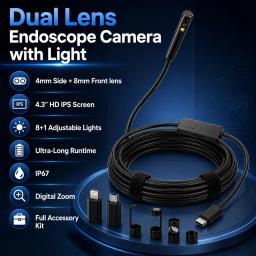 Câmera endoscópica de porta dupla para iphone, ios, android, 1920p, hd, 3 em 1, à prova d'água, ferramentas de inspeção de motor automotivo, esgoto - Image 4