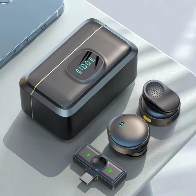 Microfone de Lapela Duplo Sem Fio Profissional para Celular, iPhone, Android e PC - Mini Microfone de Áudio