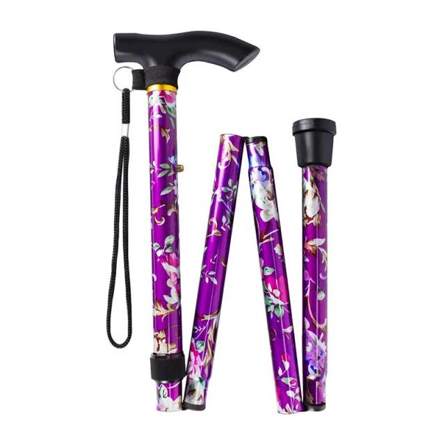 Bengala Dobrável Floral Roxa Ajustável 93cm