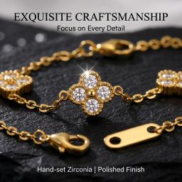 Pulseira de Zircônia em Forma de Flor Cor Dourada Luxuosa - Joias de Aço Inoxidável para Mulheres, Acessórios Hipoalergênicos para Presentes e Festas - Image 3