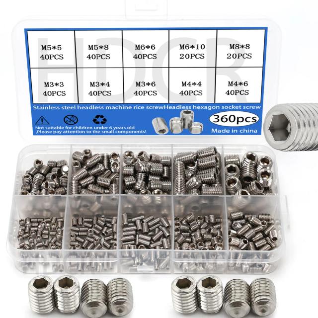 Conjunto 360 Parafusos Sextavados Sem Cabeça Aço Inoxidável M3-M8