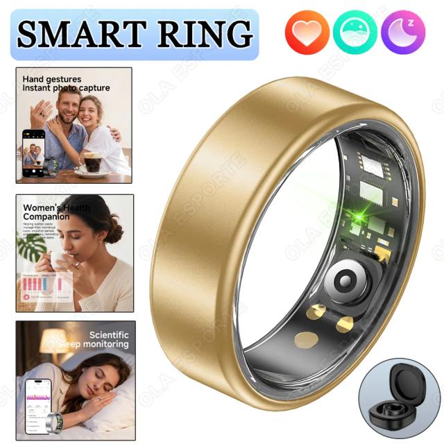 R09 anel inteligente masculino feminino com estojo de carregamento, oxigênio no sangue de frequência cardíaca, monitor de temperatura da pele, 5ATM à prova d'água para Android iOS