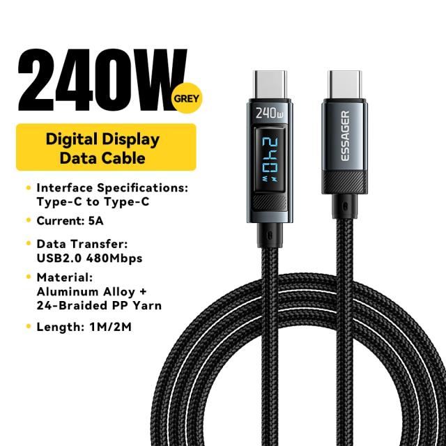 Essager Cabo USB-C para USB-C 240W PD 3.1 Carregamento Rápido e Transferência de Dados 1 Metro