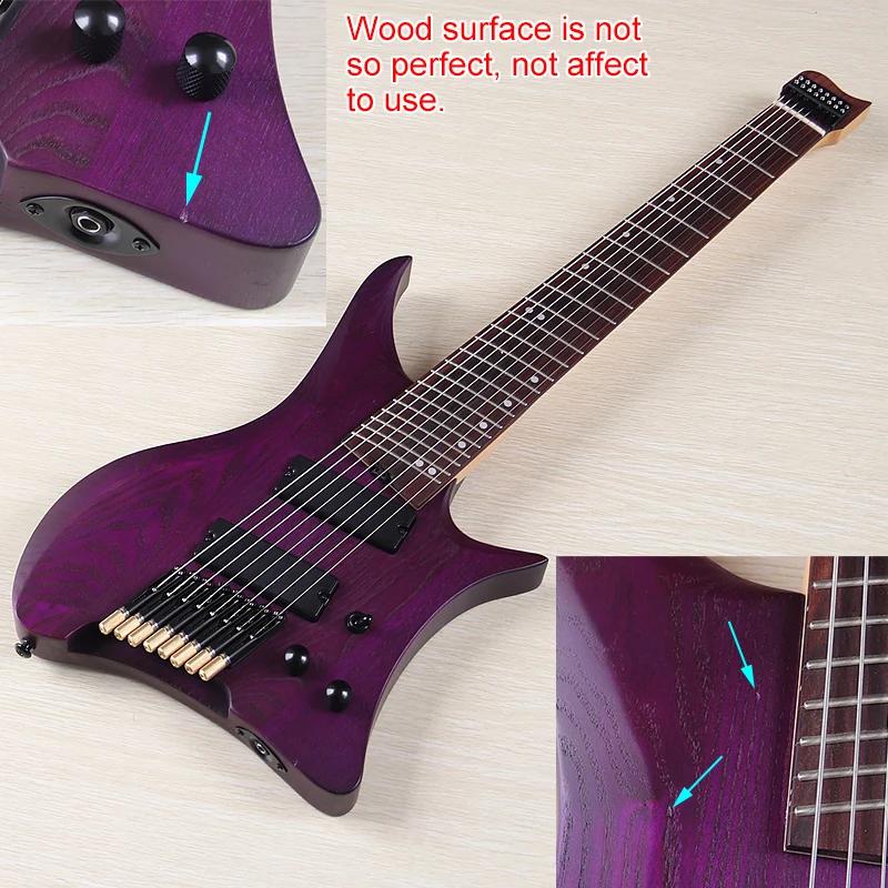 8 cordas guitarra elétrica sem cabeça 30 Polegada traste de fibra sólida cinza corpo 686mm escala fosco mini guitarra natural alta qualidade - Image 1