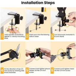 Tripé Flexível com Braço Articulado para Celular, Suporte de Mesa Dobrável, Âncora para Desktop, Laptop, Vídeo, Transmissão ao Vivo, Fotografia Aérea - Image 4