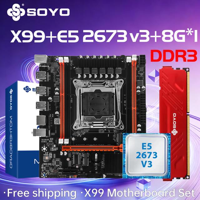 SOYO Placa Mãe X99 DDR3 com CPU Intel Xeon E5 2673 V3 e 8GB RAM