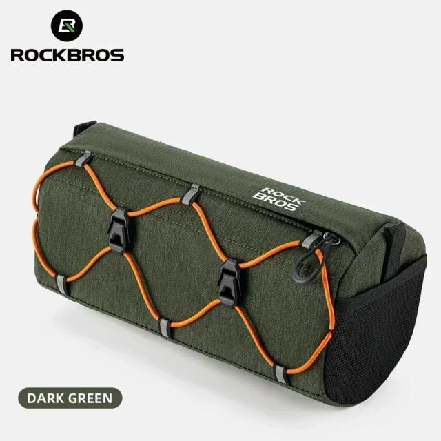 Rockbros bolsa para guidão de bicicleta, bolsa multifuncional de 2,2l para ciclismo de estrada mtb, bolsa de ombro ajustável com design 3d