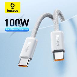 Cabo Baseus 100W Tipo C para USB C para iPhone 18 17 16, Cabo de Carregamento Rápido para Macbook, iPad, Samsung, Xiaomi, Cabo USB C Rápido - Image 1
