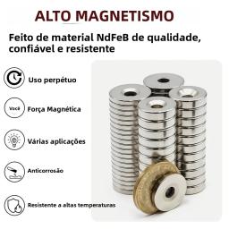 Ímã Redondo de Neodímio Super Forte com Furos, Ímãs N35 Magnéticos Permanentes NdFeB para Geladeira 20x3-5 25x3-5mm - Image 2