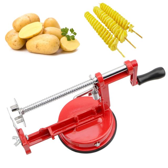 Cortador de Batata Frita Espiral Manual Aço Inoxidável Vermelho
