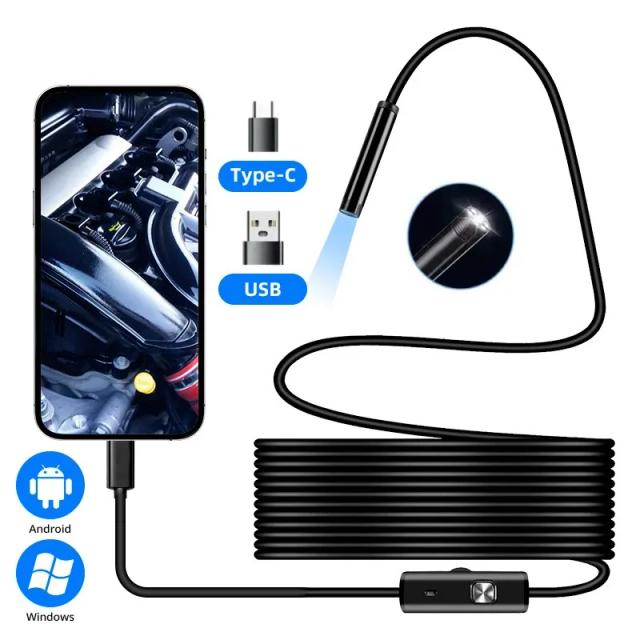Câmera Endoscópica 7.0mm com 6 LEDs Ajustáveis USB Tipo-C para Android e PC
