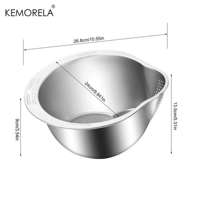 Tigela Lavadora de Arroz Aço Inox 304 Peneira Escorredor Frutas Vegetais