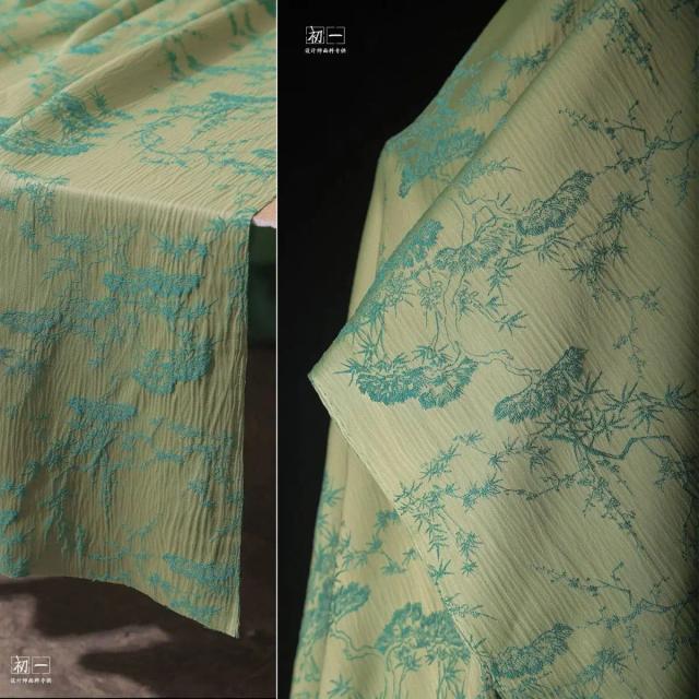 Tecido Jacquard Verde Multicolorido Vintage 160cm
