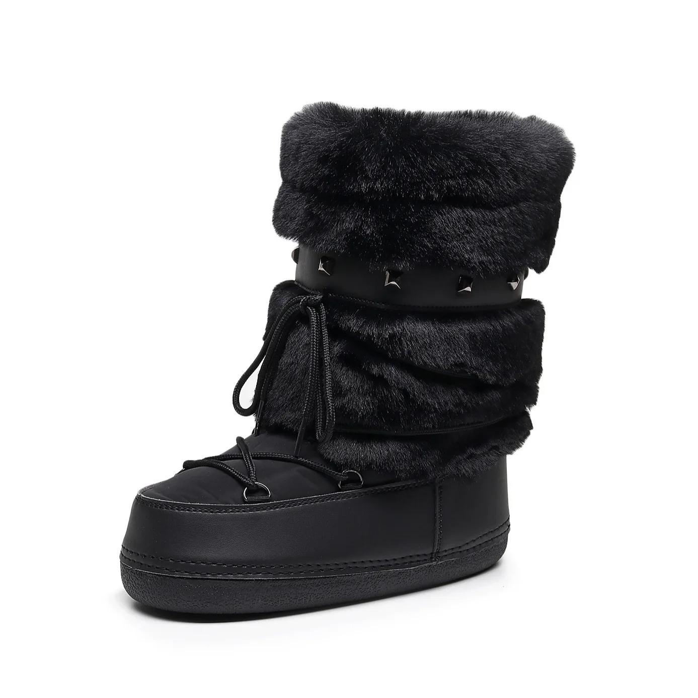 Botas peludas femininas novas botas de inverno de esqui quentes botas de espaço feminino na moda senhoras sapatos de inverno antiderrapante meninas botas de neve - Image 1