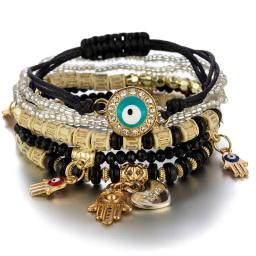 6 pçs/set boêmio mau olhado pulseira conjunto para mulheres fátima mão coração charme frisado corda corrente pulseira feminino jóias presente - Image 4