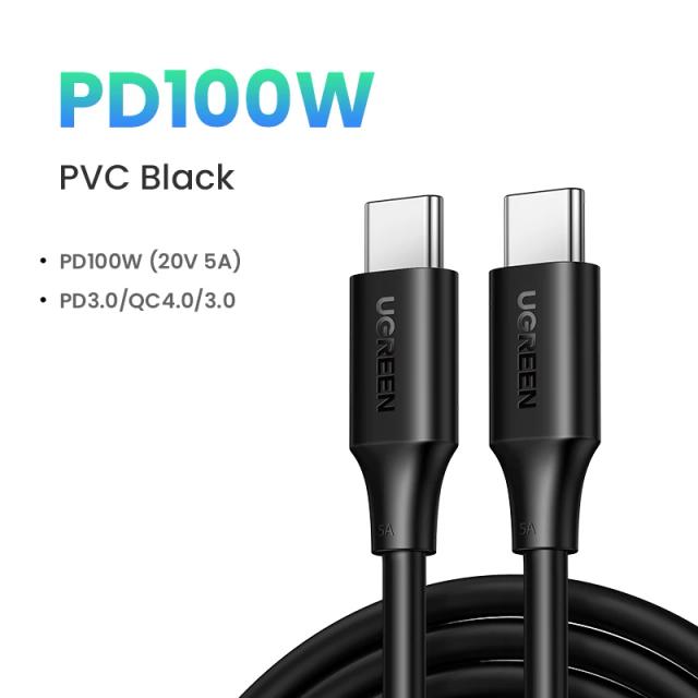Ugreen Cabo USB C para USB C PD100W 5A E-Marker Chip Carregamento Rápido