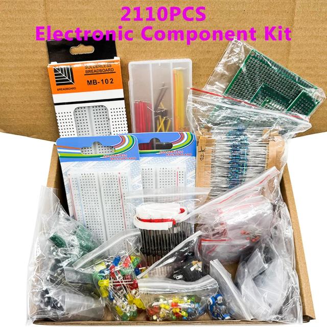 Kit Componentes Eletrônicos 2110 Peças Capacitores Resistores LEDs T0-92 DIP-IC Placa PCB Placa de Ensaio