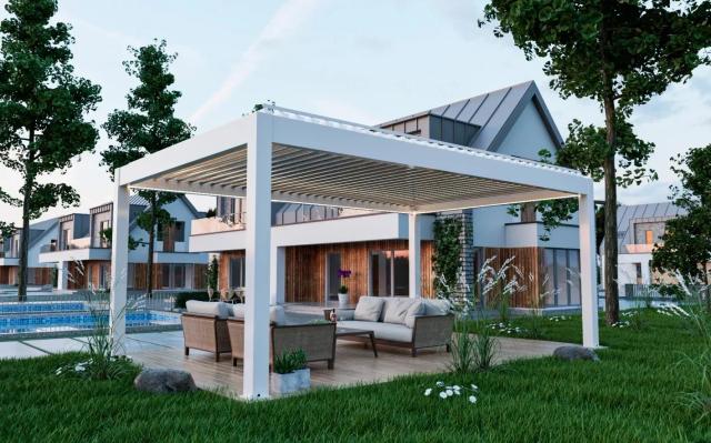 Pérgola de Alumínio com LED Personalizável - Teto de Lâminas Ajustável