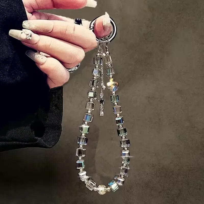 Cordão de luxo com contas de cristal para celular, corrente de mão, corda curta de suspensão com clipe para capa de telefone, chaveiro, bolsa, pingente - Image 1