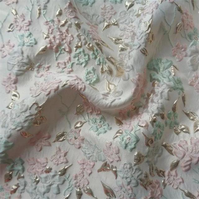 Azul rosa ouro floral em relevo tecido jacquard brocado design material de costura sofá cortina vestido tecido de vestuário vendido por metro